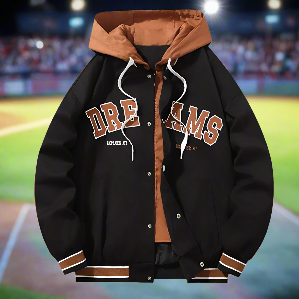 Baseball jacket with hood best sale