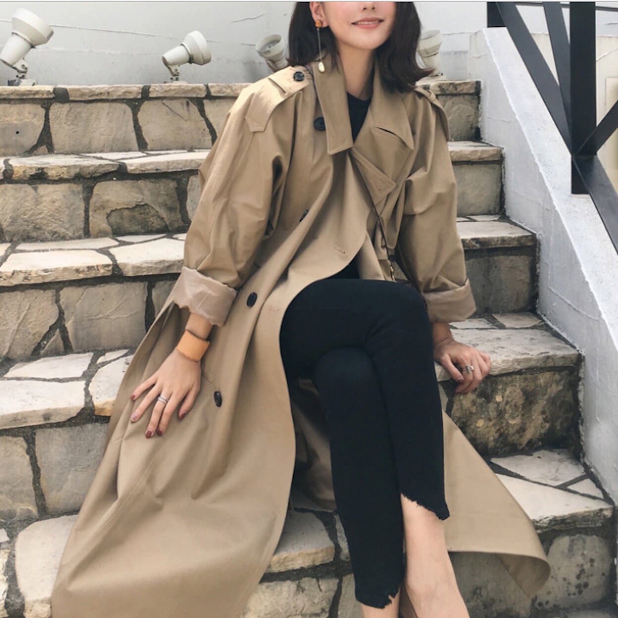 Womens Relaxed Fit Long Trench