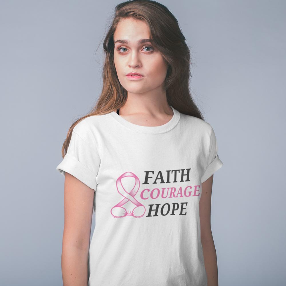 Faith Courage Hope Pink Ribbon Awareness T-Shirt