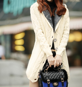 Womens Off White Cardigan with Inner Fur