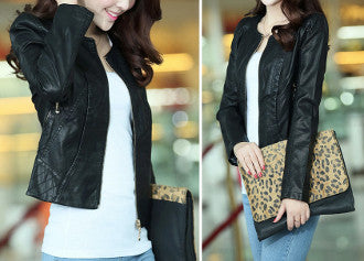 Womens Faux Leather Jacket with Zipper