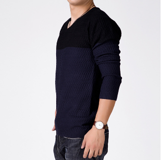 Mens V-Neck Sweater in Two Tone