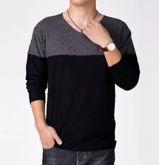 Mens V-Neck Sweater in Two Tone