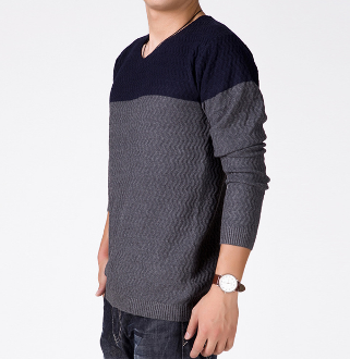 Mens V-Neck Sweater in Two Tone