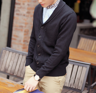 Mens Cable Knit Cardigan with Shawl Collar - AmtifyDirect