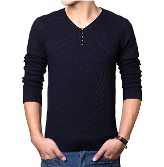 Mens V-Neck Knit Top with Button Details