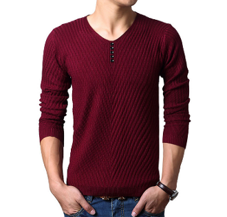 Mens V-Neck Knit Top with Button Details