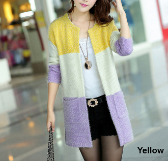 Womens Color Block Fuzzy Cardigan