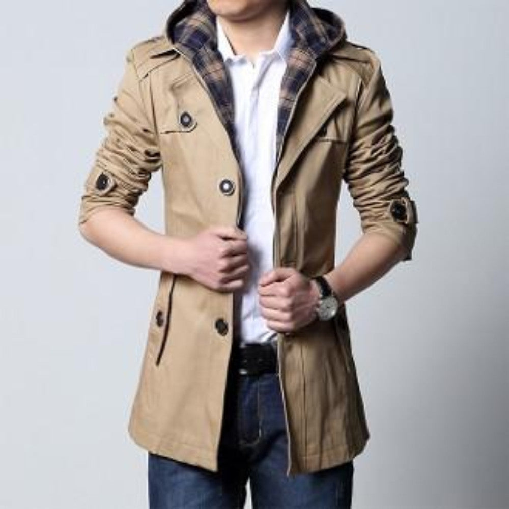 Classic Trench Jacket with Removable Hood - AmtifyDirect