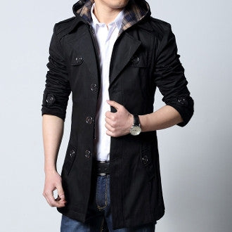 Mens Trench Jacket with Removable Hood