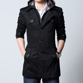 Mens Trench Jacket with Removable Hood