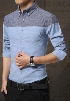 Mens Color Block Long Sleeve Shirt - AmtifyDirect