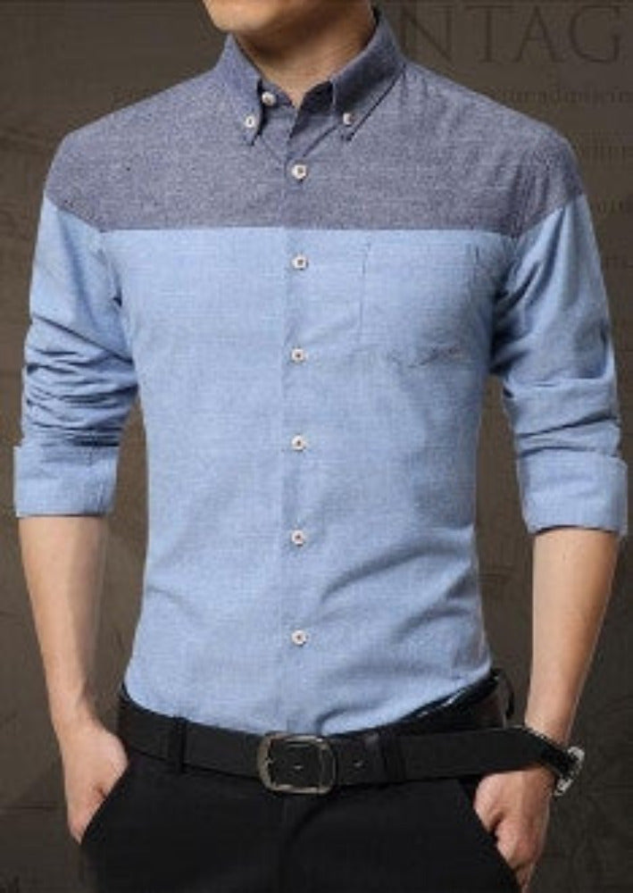 Mens Color Block Long Sleeve Shirt - AmtifyDirect