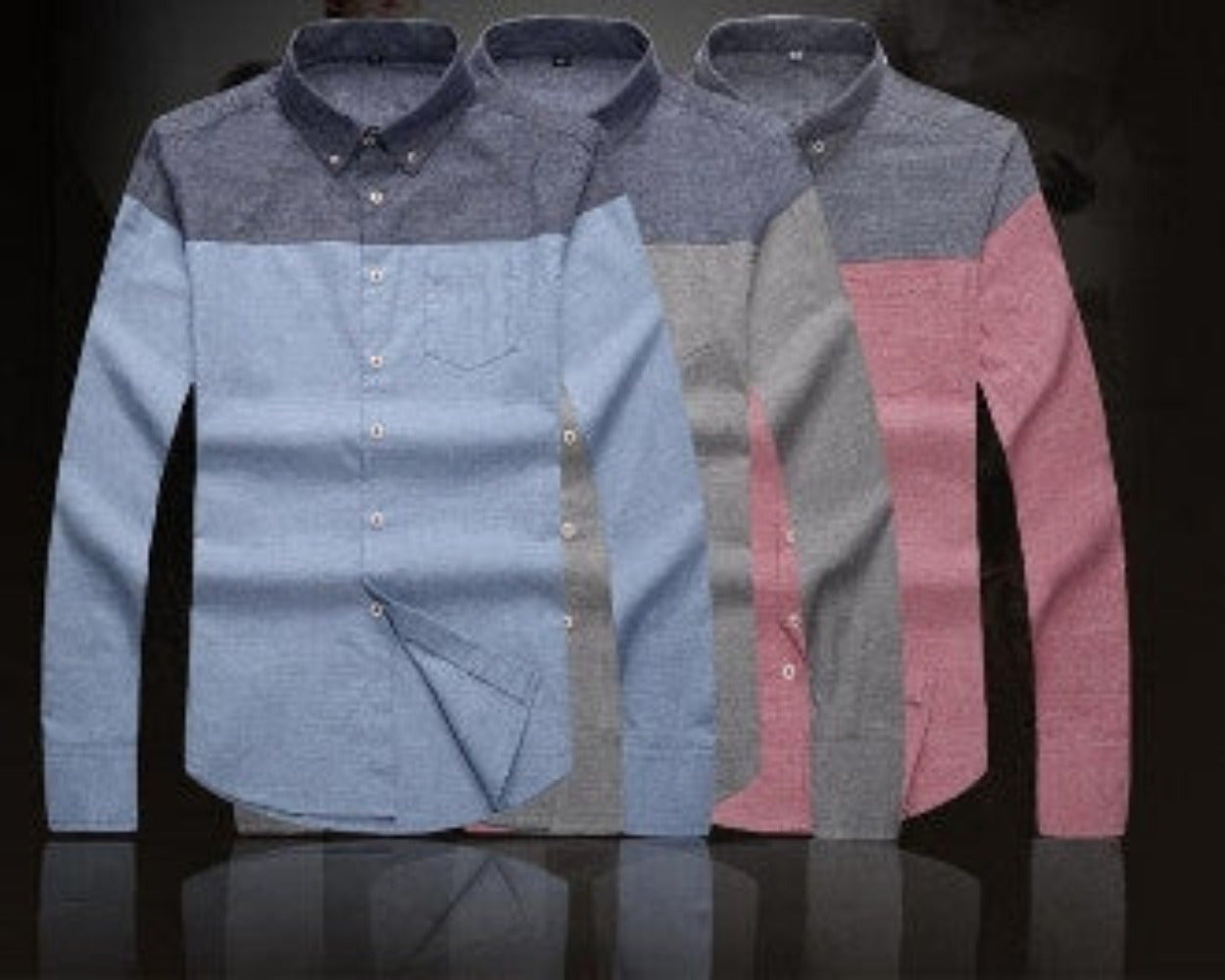 Mens Color Block Long Sleeve Shirt - AmtifyDirect