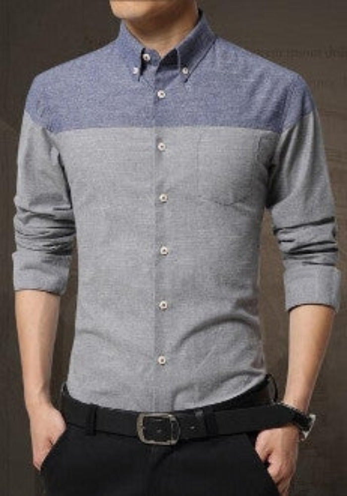 Mens Color Block Long Sleeve Shirt - AmtifyDirect