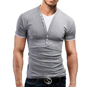 Mens V-Neck Shirt with Button Details