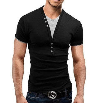 Mens V-Neck Shirt with Button Details