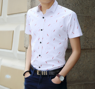 Mens Short Sleeve Shirt with Feather Print