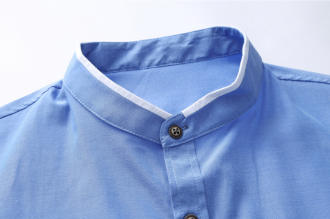 Mens Short Sleeve Stand Up Collar Shirt with Contrasting Trim