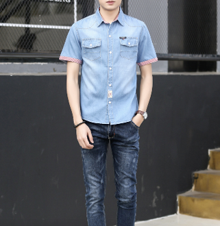 Mens Denim Shirt with Stripe Design - AmtifyDirect