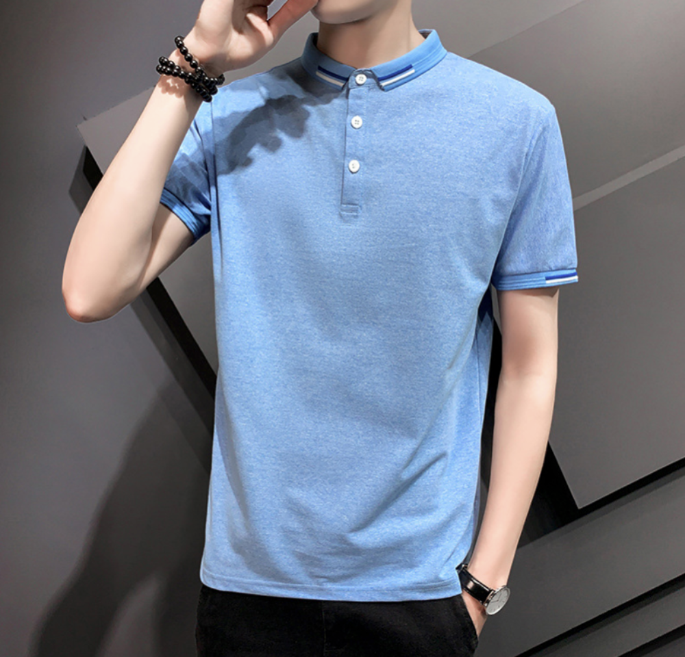 Mens Polo Shirt with Collar and Sleeve Details