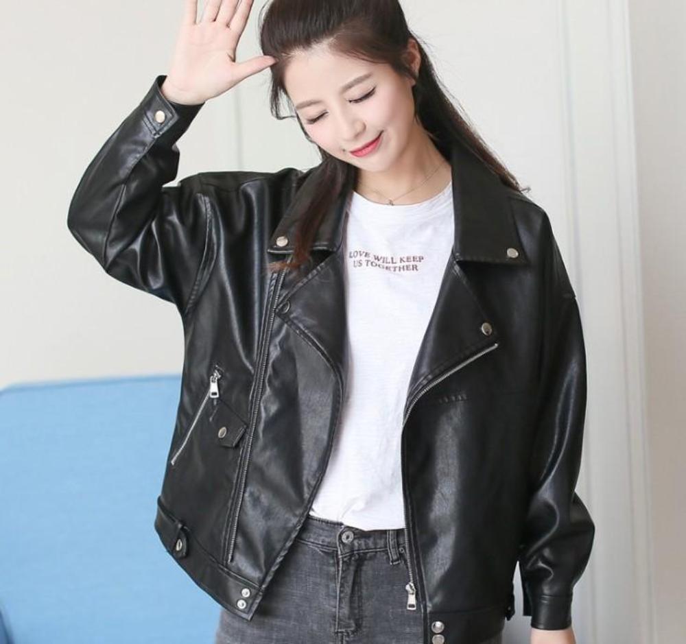 womens black faux leather vegan friendly biker jacket - AmtifyDirect