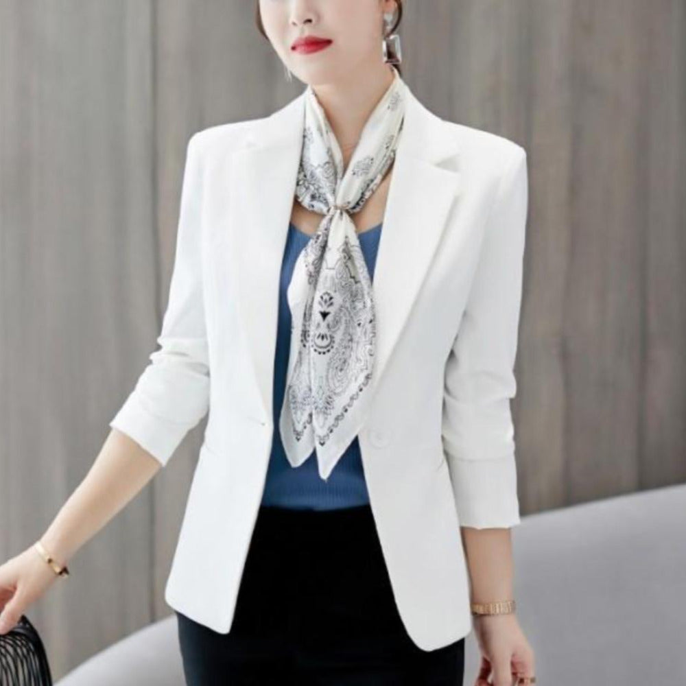 womens white polyester vegan friendly one button slim fit blazer - Amtify Di