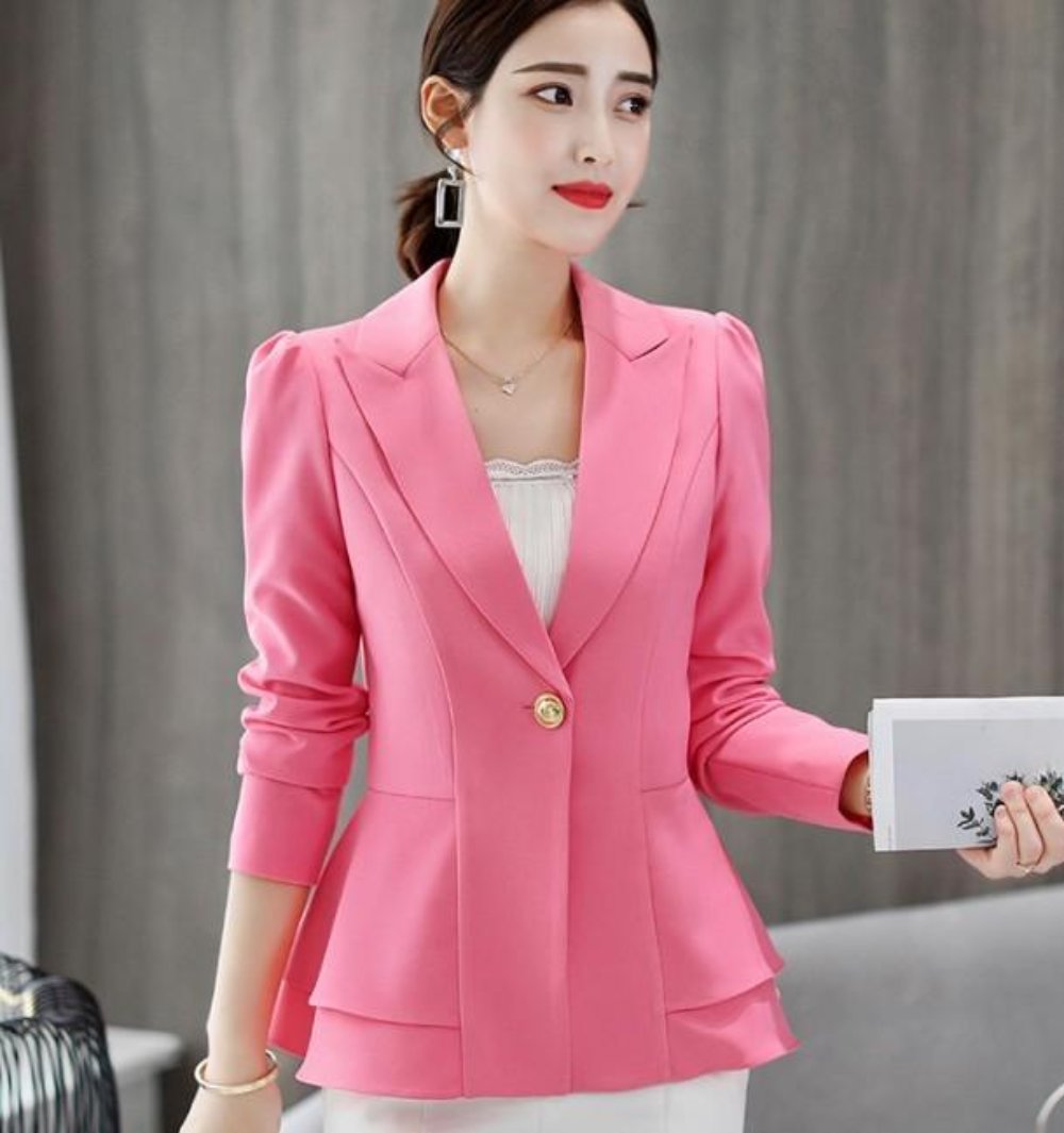 Womens One Button Design Slim Fit Cinch Waist Blazer