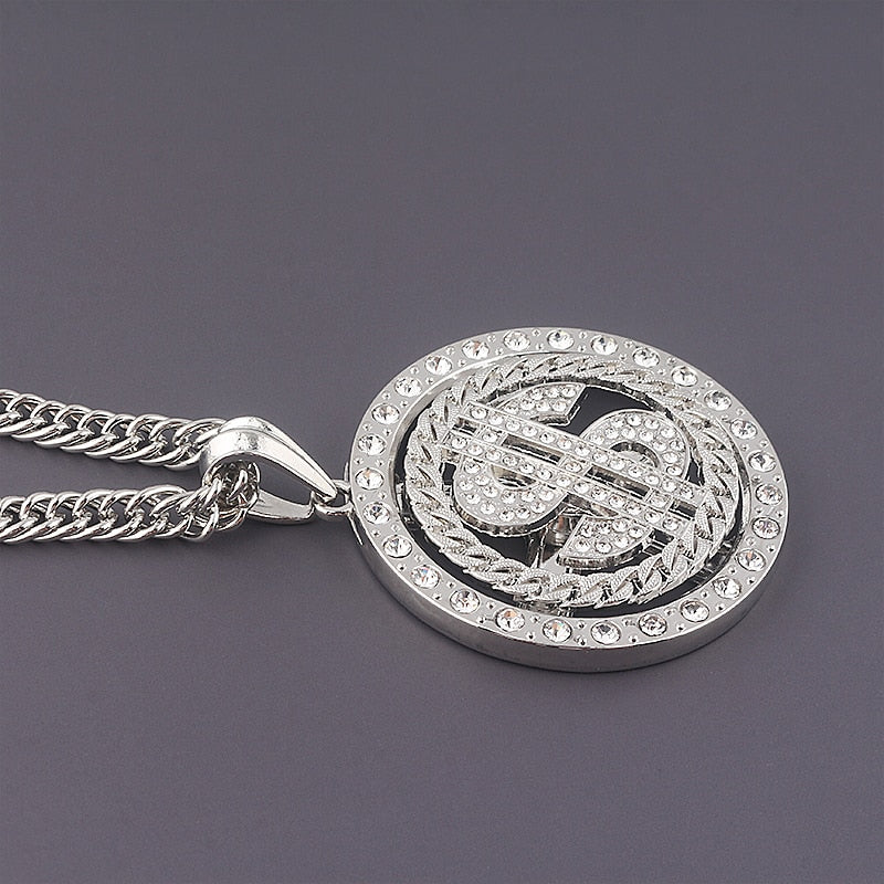 Hip Hop Rotating Dollar Sign Necklace