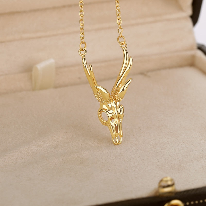 Plated Antler Skull Necklace