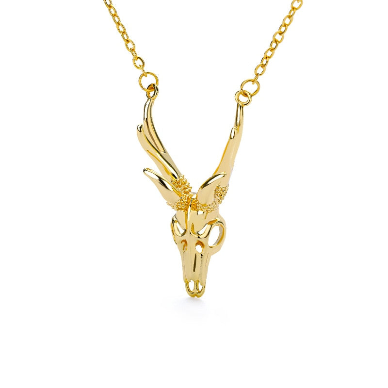 Plated Antler Skull Necklace