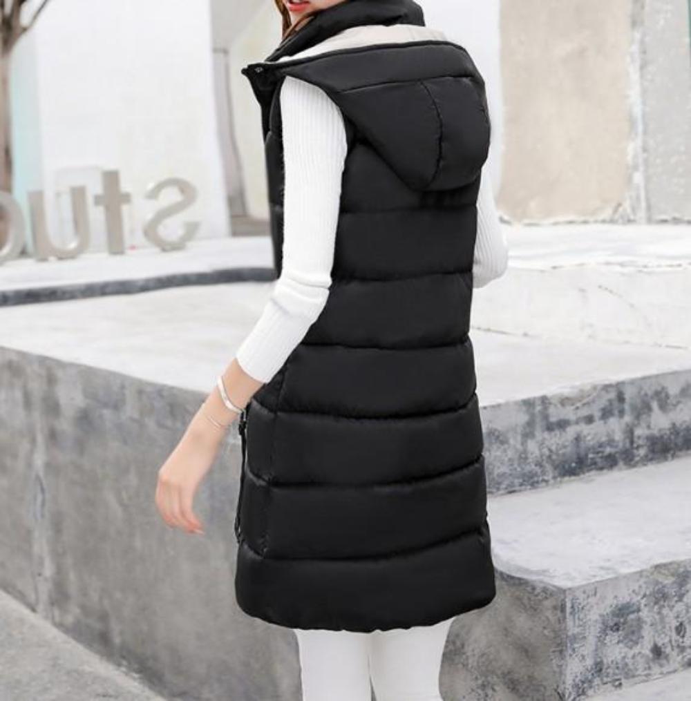 Womens High Collar Hooded Winter Vest