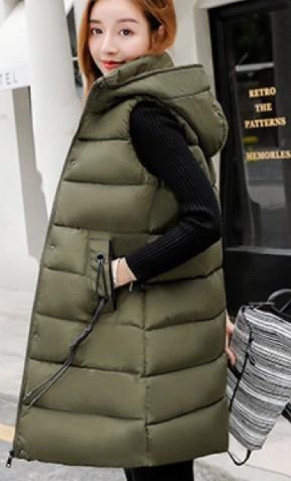 Womens High Collar Hooded Winter Vest