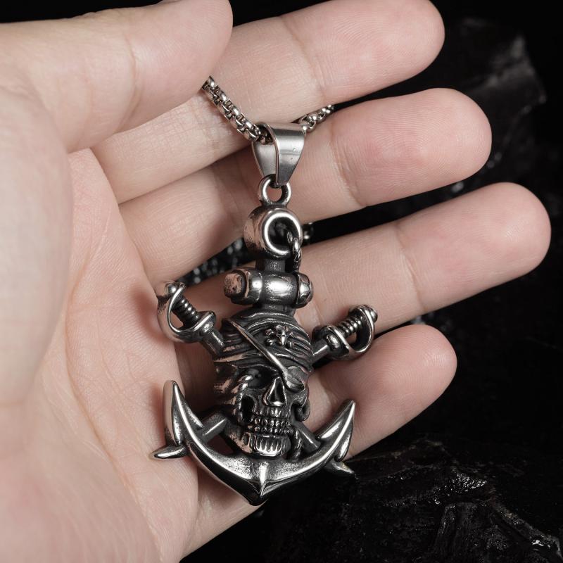 Pirate Anchor With Double Swords Necklace