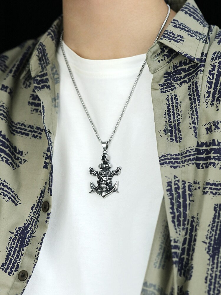 Pirate Anchor With Double Swords Necklace