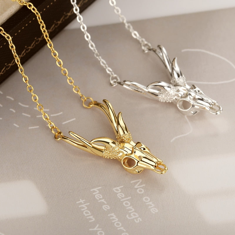 Plated Antler Skull Necklace