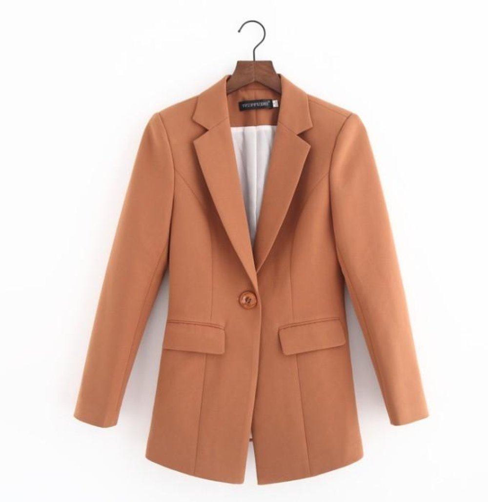 womens orange polyester vegan friendly one button slim fit blazer - AmtifyDirect