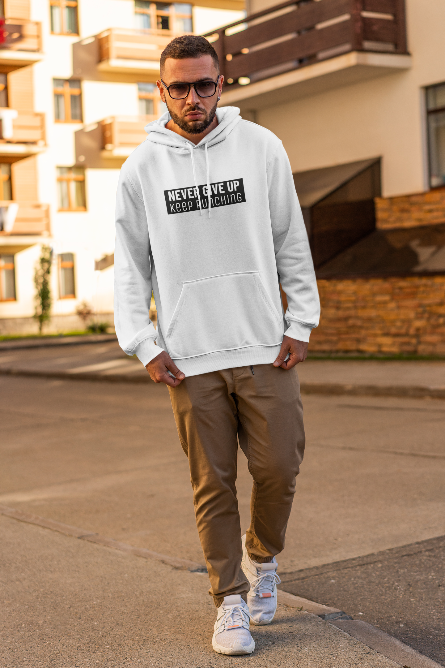 Mens Encouragement Never Give Up Hoodie