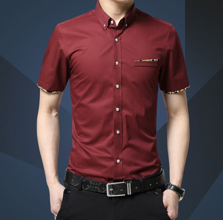 Mens  Short Sleeve Shirt with Floral Details Pocket - AmtifyDirect