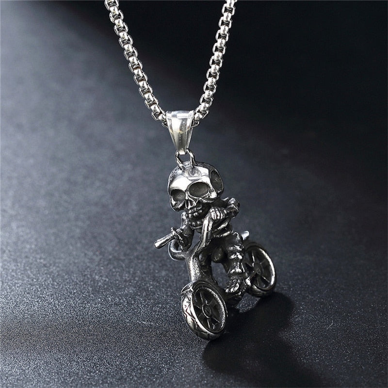 Skeleton on a Bike Necklace