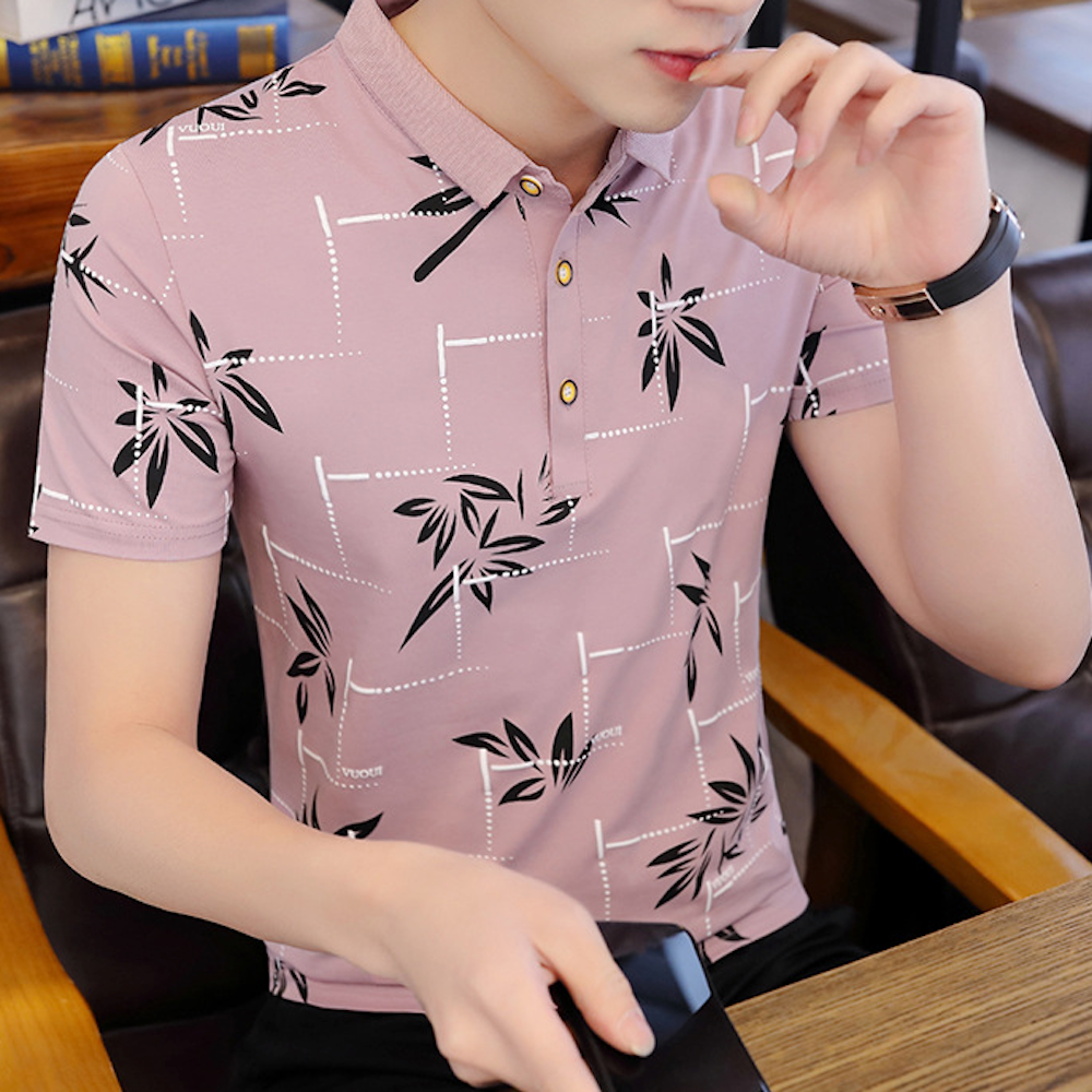 Mens Short Collar Floral Polo