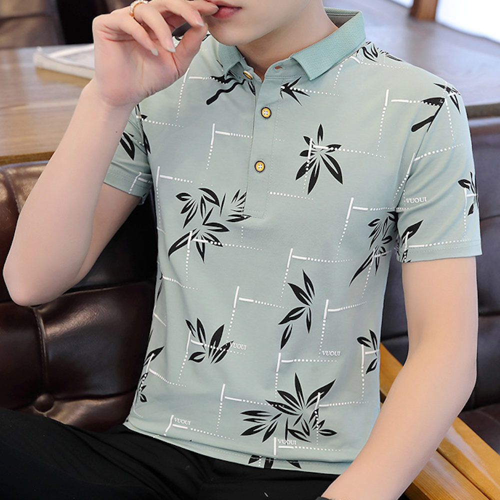 Mens Short Collar Floral Polo