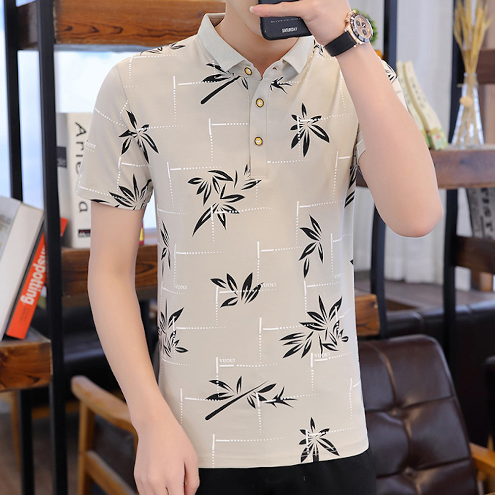 Mens Short Collar Floral Polo