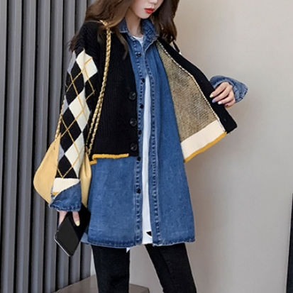 Womens Layered Denim Cardigan