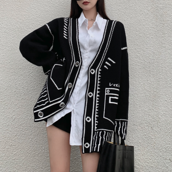 Womens Outline Print Cardigan