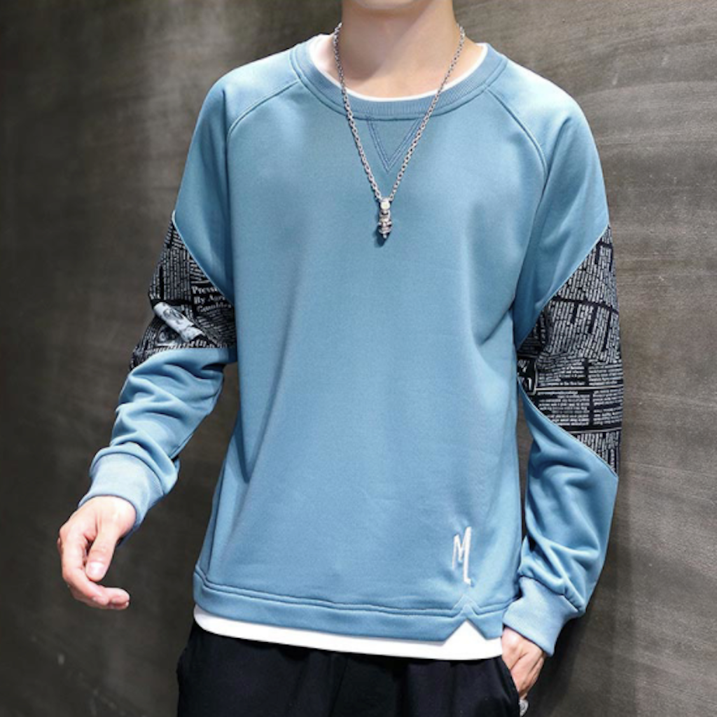 Mens Layered Look Sweatshirt with Elbow Prints