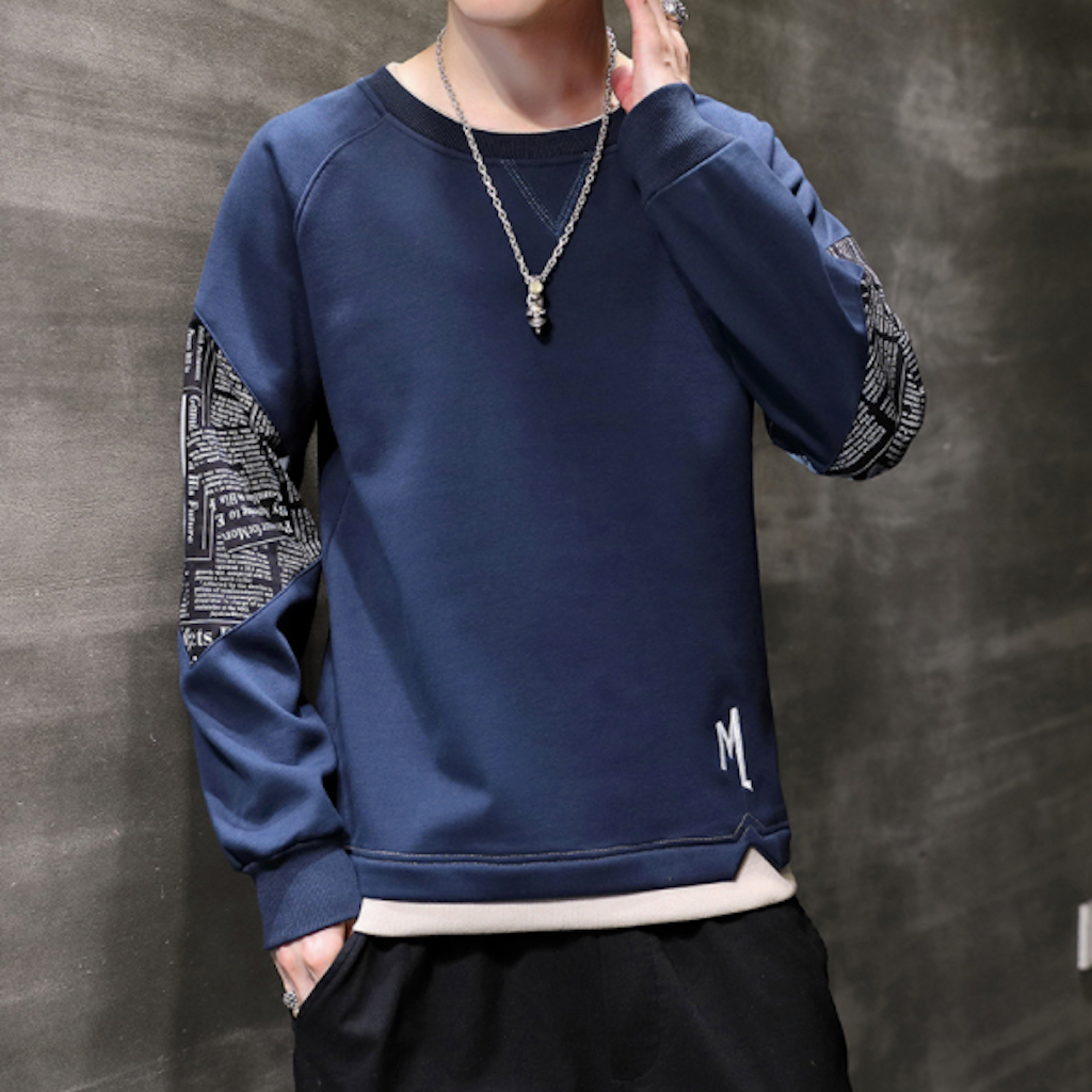 Mens Layered Look Sweatshirt with Elbow Prints