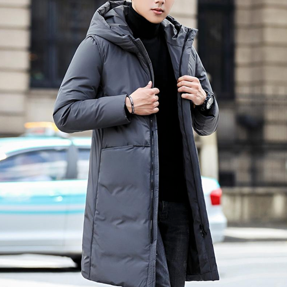 Mens Hooded Mid Length Puffy Coat