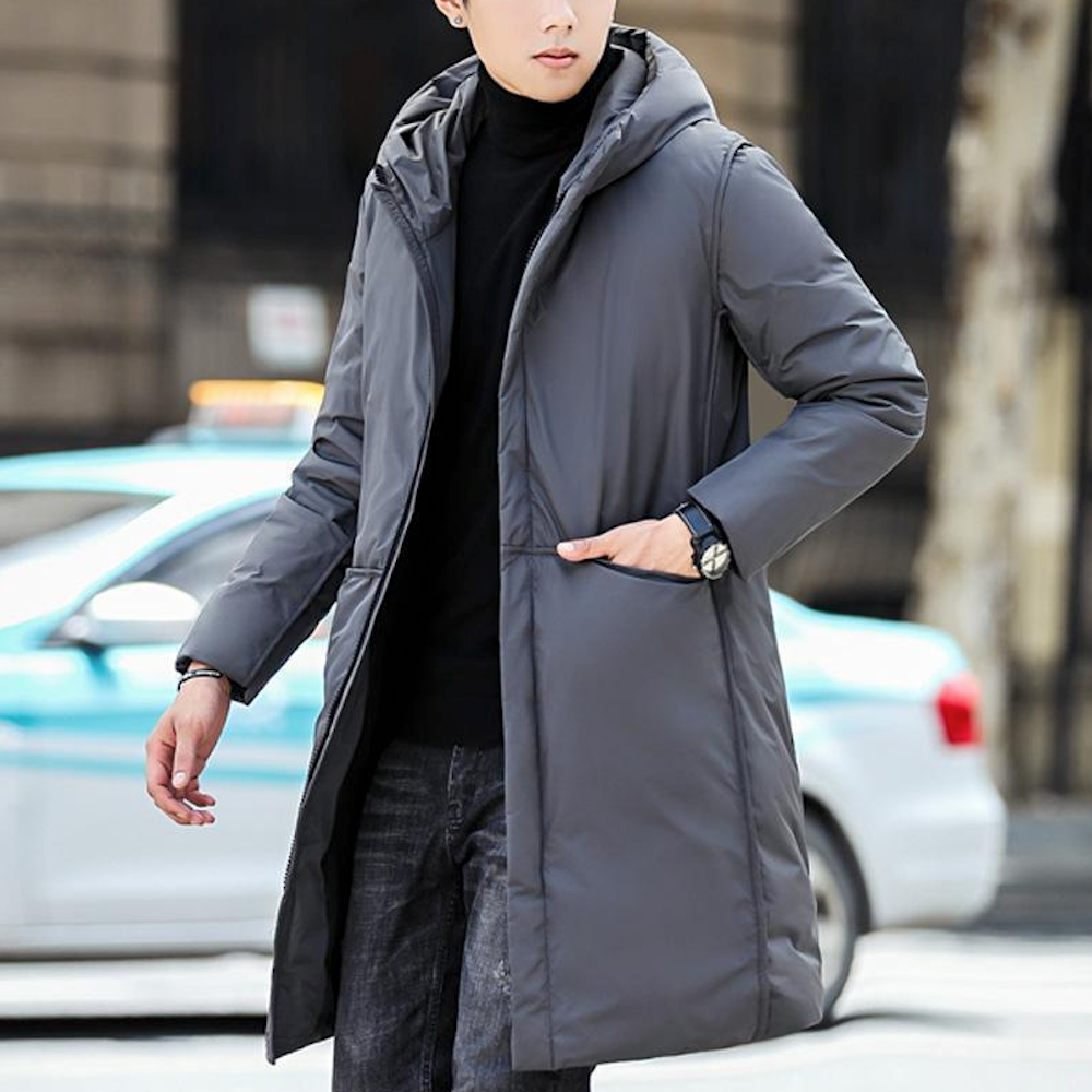 Mens Hooded Mid Length Puffy Coat