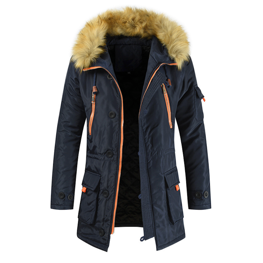 Mens Mid Length Zipper Coat with Hood